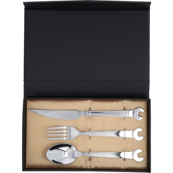 Set 3 tacamuri de masa KS TOOLS 11100, cutit, furculita, lingura, din otel inoxidabil, cromate