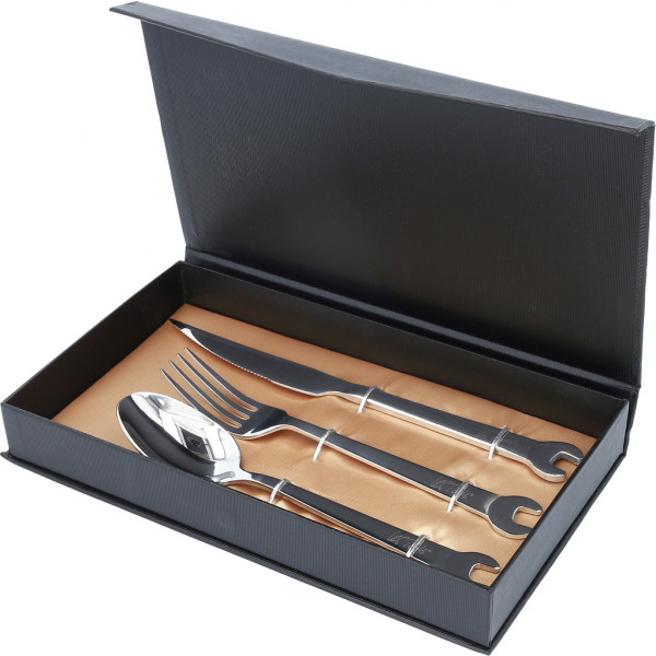 Set 3 tacamuri de masa KS TOOLS 11100, cutit, furculita, lingura, din otel inoxidabil, cromate