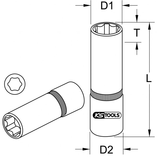 Cap cheie tubulara KS TOOLS 917.1427, antrenor patrat 1/4 inch, deschidere 7 mm, lungime 50 mm, otel crom vanadiu