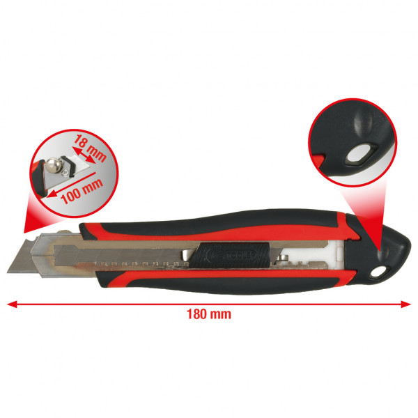 Cutter KS TOOLS 907.2175, lame detasabile, lungime 180 mm, latime lama 18 mm, rosu/negru