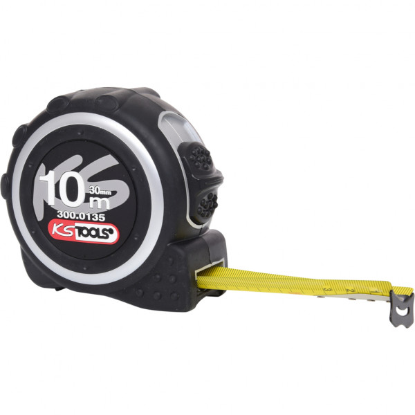 Ruleta cu dispozitiv de blocare KS TOOLS 300.0135, lungime masurata 10 m, latime banda 30 mm, clasa de precizie 2, banda otel, carcasa ABS