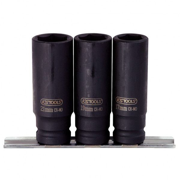 Set 3 chei tubulare de impact KS TOOLS 515.0103, antrenor patrat 1/2 inch, profil hexagonal, deschidere chei 17-21 mm, lungime 78 mm, crom molibden