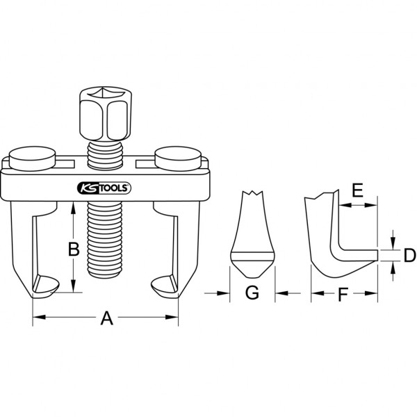 Extractor pentru brat stergator KS TOOLS 700.1185, 2 brate, deschidere 10-60 mm, tija actionare M12 x 1.25 x 34 mm, din otel