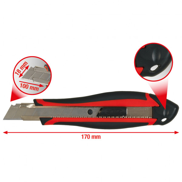 Cutter KS TOOLS 907.2135, lame detasabile, lungime 175 mm, latime lama 18 mm, rosu/negru
