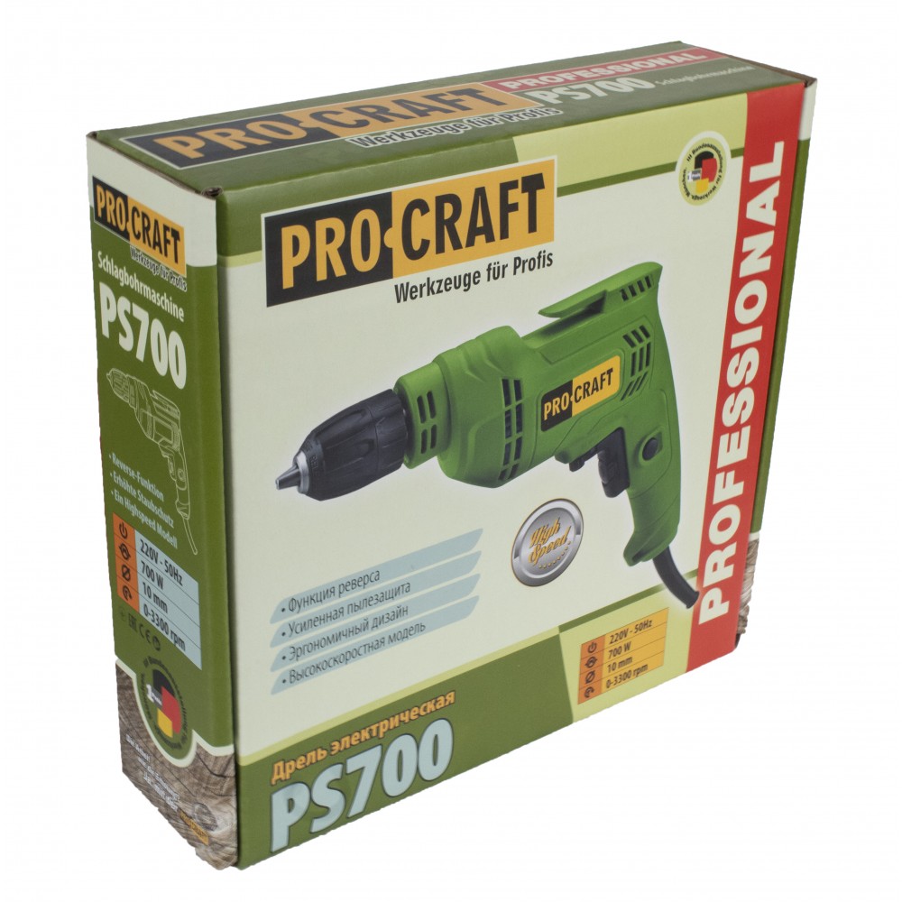 Masina de gaurit PROCRAFT PS700, 700 W, 3300 rpm, mandrina 10 mm cu Variator
