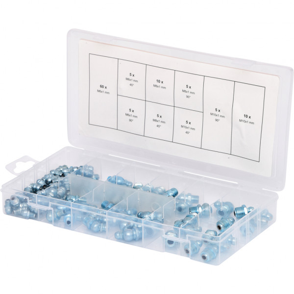 Set 110 nipluri de ungere KS TOOLS 970.0030, M6-8-10x1.0, cutie plastic