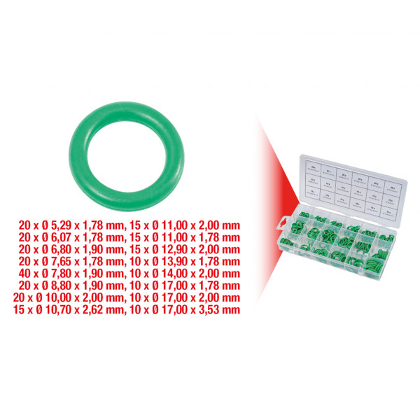 Set 270 o-ringuri KS TOOLS 970.0340, pentru instalatii de climatizare, cauciuc, HNBR, cutie plastic