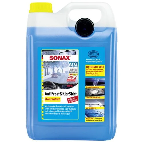 Lichid de parbriz pentru iarna, concentrat, SONAX Antifreeze and Clear View 332505, recipient 5 litri, parfum lamaie