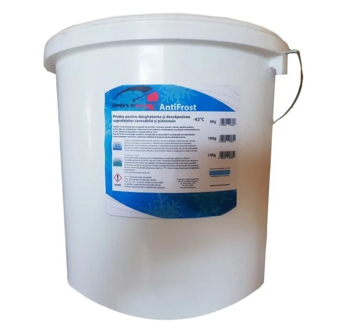 Solutie pentru dezghetare suprafete DRIVEMAX Antifrost DRIV AFROST 15KG, material antiderapant, volum recipient 15 kg