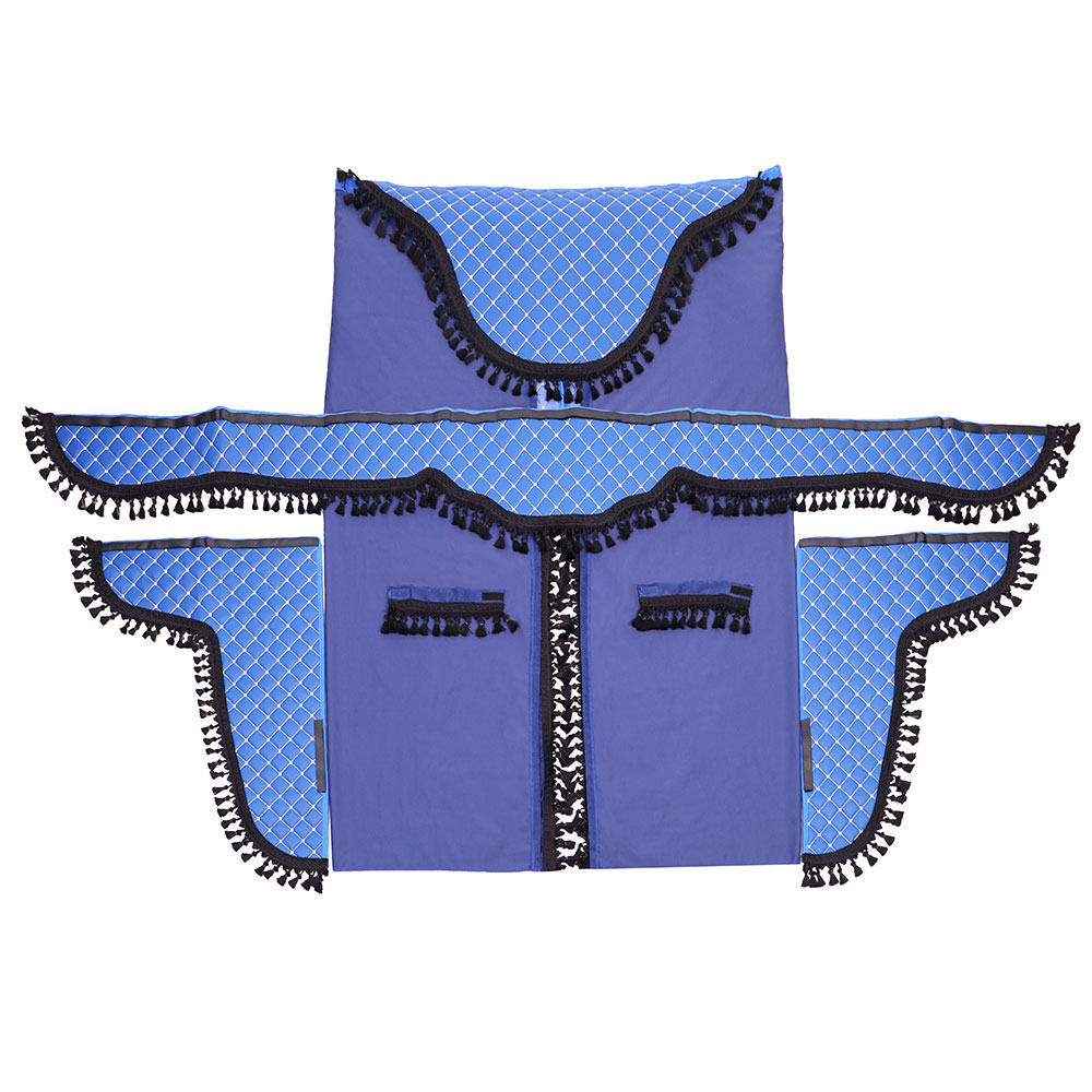 Set de perdele pentru cabina camion MEGA DRIVE 96316, universale, din velur, culoare albastru-negru