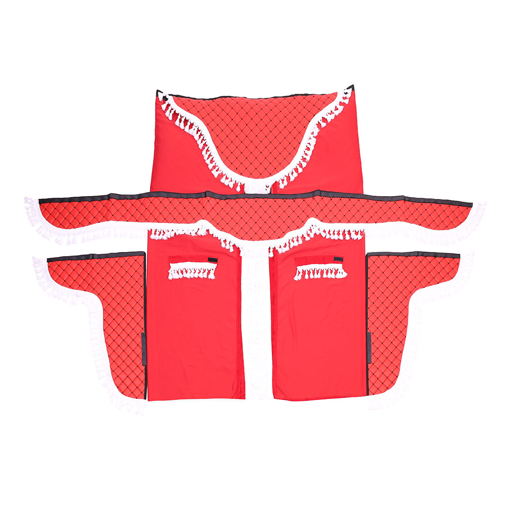 Set de perdele pentru cabina camion MEGA DRIVE 96315, universale, din velur, culoare rosu-alb