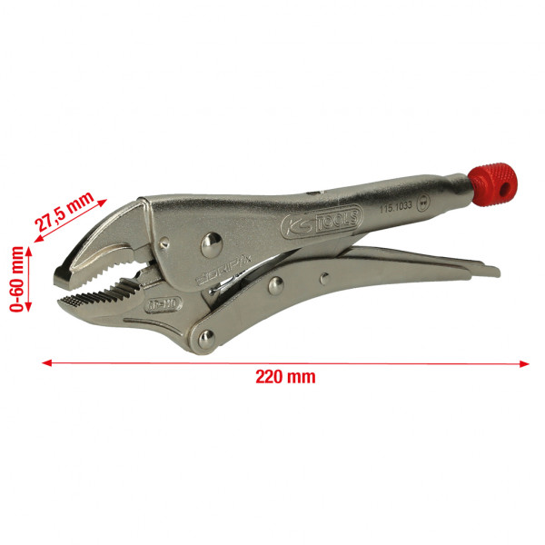 Cleste grip, pentru tevi, KS TOOLS 115.1033, diametru maxim 60 mm, lungime 220 mm, maner metalic, din otel crom vanadiu