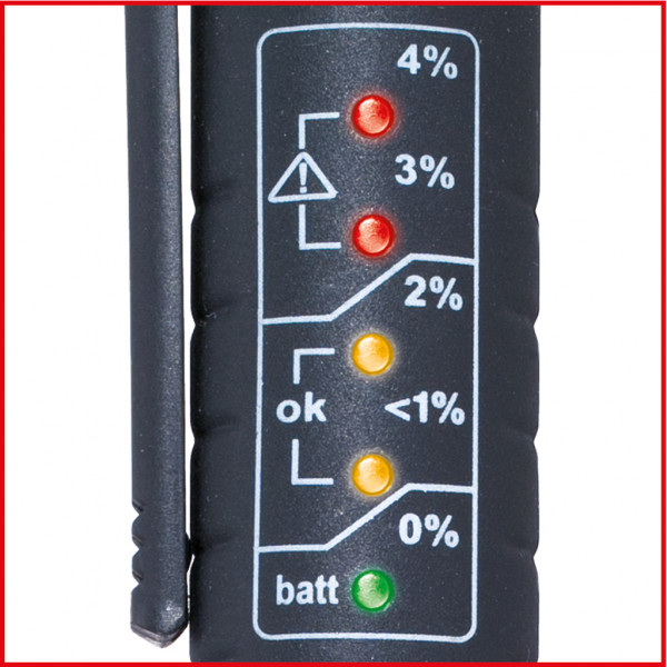 Tester pentru lichidul de frana KS TOOLS 150.2199, baterie AAA, 1.5V, pentru lichid DOT4, afisaj optic/5LED, carcasa material plastic