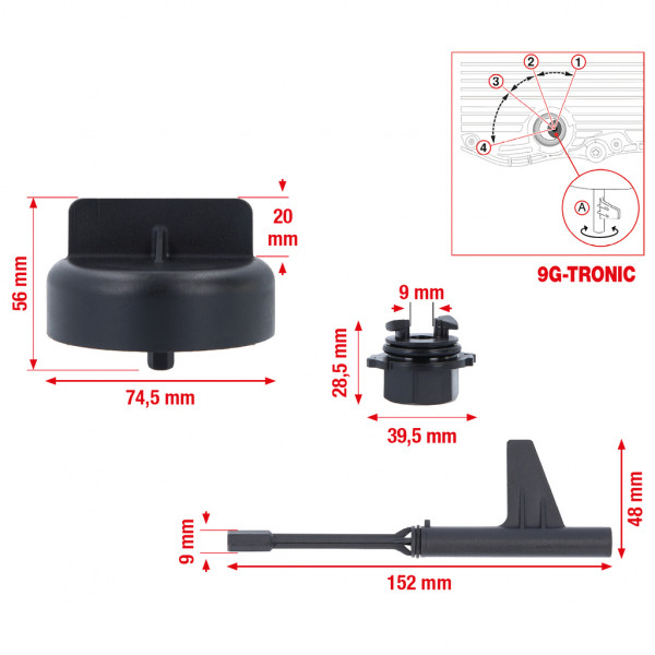 Set 3 piese pentru servisare ulei cutie de viteze KS TOOLS 150.9695, pentru cutia 9G-Tronic Mercedes,