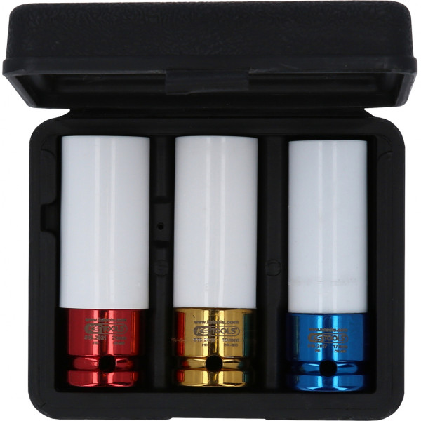 Set 3 chei tubulare de impact KS TOOLS 515.1005, pentru jante de aluminiu, antrenor patrat 1/2 inch, deschidere cheie 17-21 mm, acoperire plastic