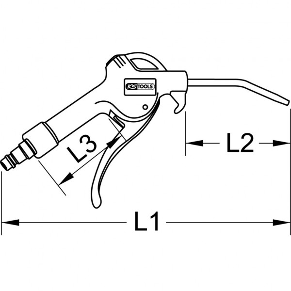 Pistol de suflat cu aer comprimat KS TOOLS 515.1902, cupla aer 1/4 inch, universal, lungime tija 95 mm, presiune de lucru 6.3 bar, debit aer 300 l/min