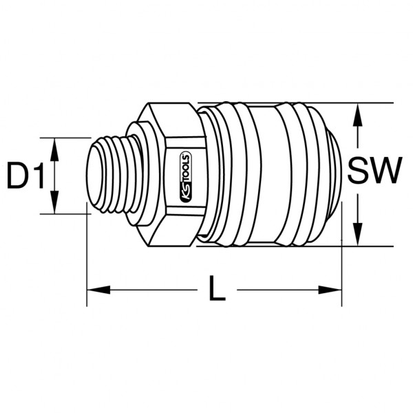 Cuplaj din alama cu filet exterior pentru furtune de aer comprimat KS TOOLS 515.3482, cupla 1/2 inch, marime cheie 22 mm, cu eliberare rapida