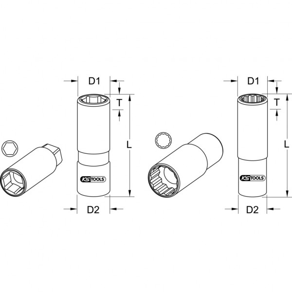 Cap cheie tubulara KS TOOLS 911.1205, antrenor patrat 1/2 inch, profil hexagonal, deschidere 16 mm, lungime 65 mm, otel crom vanadiu