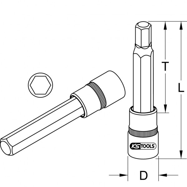 Cap cheie tubulara KS TOOLS 911.1327, antrenor patrat 1/2 inch, profil hexagonal, deschidere cheie 7 mm, lungime 110 mm, otel crom vanadiu