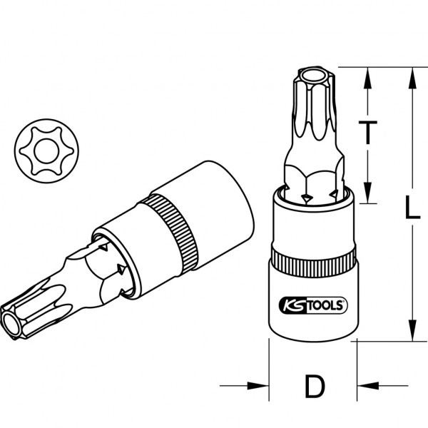 Cap cheie tubulara KS TOOLS 911.1466, antrenor patrat 1/4 inch, profil torx, deschidere cheie T27, lungime 37 mm, otel crom vanadiu
