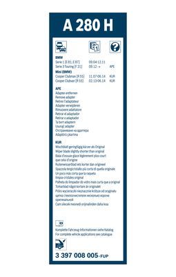Lamela stergator luneta BOSCH AeroTwin Rear A280H 3397008005, lungime 280 mm, fara carcasa