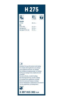 Lamela stergator spate BOSCH H275 3397015302, lungime 275 mm