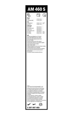 Set lamele stergator parbriz BOSCH AeroTwin AM460S 3 397 007 460, lungime 530 mm, 450 mm, fara carcasa, cu spoiler