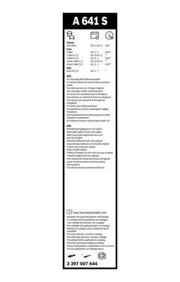 Set stergatoare BOSCH AeroTwin A641S 3 397 007 644, lungime 625 mm, 725 mm, fara carcasa, pentru vehicule cu volan pe stanga