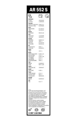 Set stergatoare BOSCH AeroTwin Retrofit AR552S 3397118984, lungime 550 mm, 400 mm, fara carcasa, pentru vehicule cu volan pe stanga