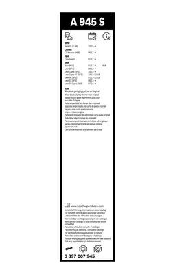 Set stergatoare BOSCH AeroTwin A945S 3397007945, lungime 650 mm, 400 mm, fara carcasa, pentru vehicule cu volan pe stanga