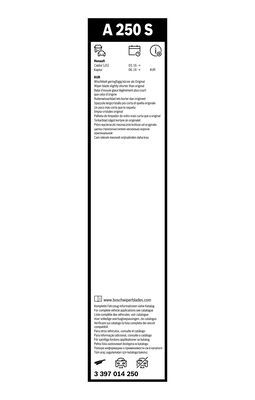 Set stergatoare parbriz BOSCH AeroTwin A250S 3397014250, lungime 650 mm, 360 mm, fara carcasa, pentru vehicule cu volan pe stanga