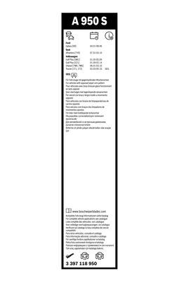 Set stergatoare parbriz BOSCH AeroTwin A950S 3397118950, lungime 700 mm, lungime 700 mm, fara carcasa