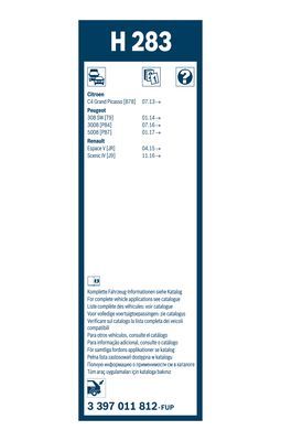 Stergator luneta BOSCH Rear H283 3397011812, lungime 280 mm, standard