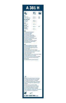 Stergator luneta BOSCH AeroTwin Rear A381H 3397008996, lungime 380 mm, fara carcasa