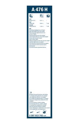 Stergator luneta BOSCH AeroTwin Rear A476H 3397013742, lungime 475 mm, fara carcasa