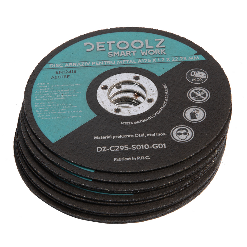 Set disc abraziv pentru metal DETOOLZ DZ-C295-S010-G01, 125 mm, 10 bucati