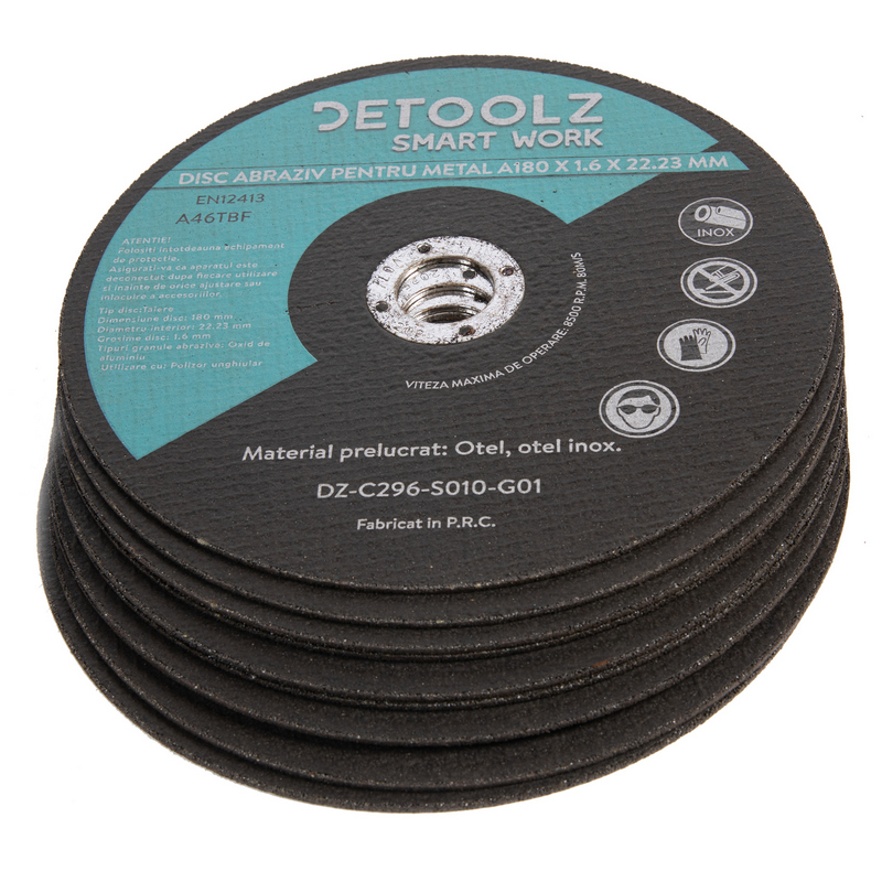 Set disc abraziv pentru metal DETOOLZ DZ-C296-S010-G01, 180 mm, set 10 bucati