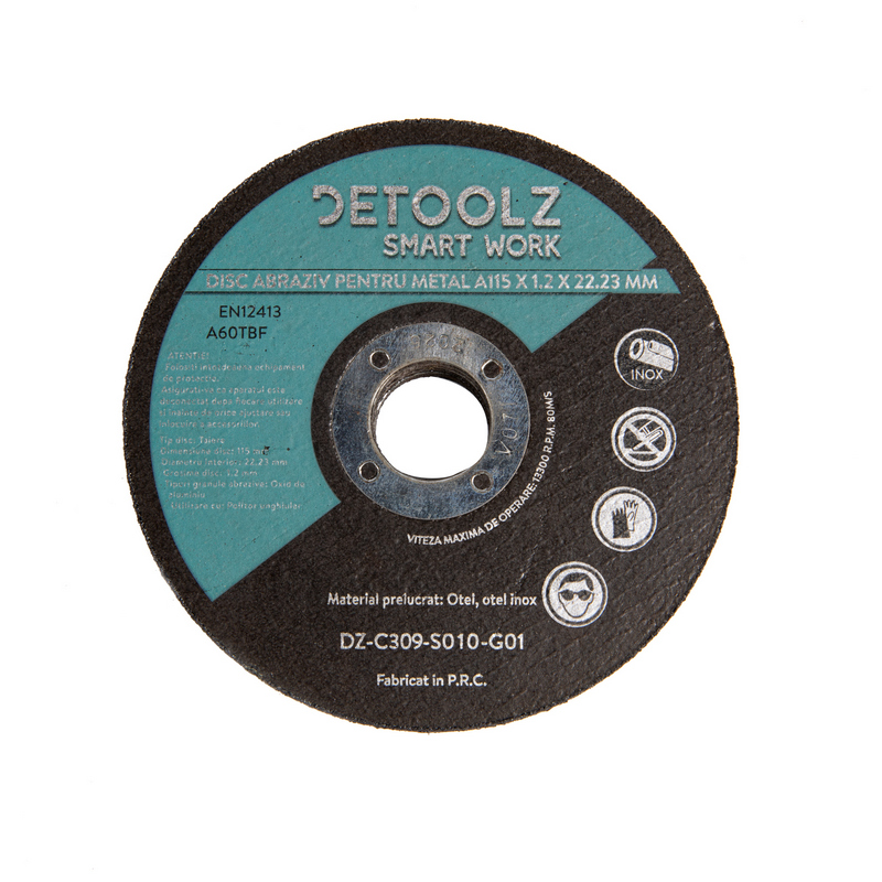 Set disc abraziv pentru metal DETOOLZ DZ-C309-S010-G01, diametru 115 mm, set 10 bucati
