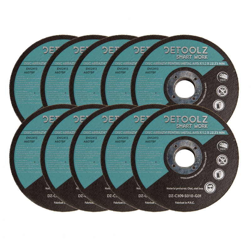 Set disc abraziv pentru metal DETOOLZ DZ-C309-S010-G01, diametru 115 mm, set 10 bucati