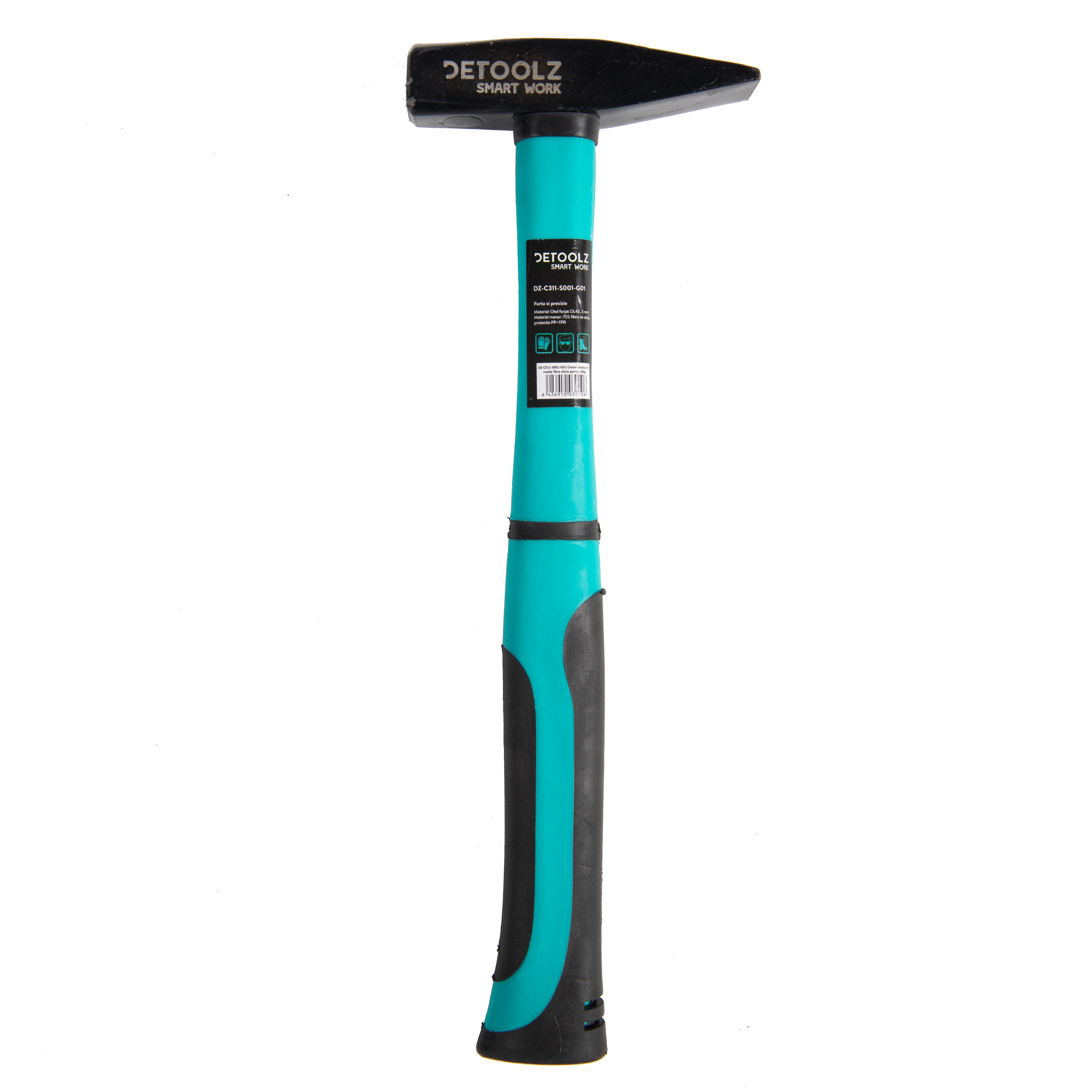 Ciocan pentru lacatus forjat DETOOLZ DZ-C311-S001-G01, coada fibra de sticla, PP cu TPR, 200 g