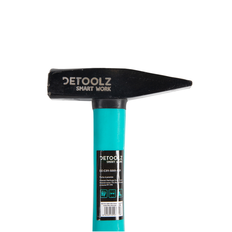 Ciocan pentru lacatus forjat DETOOLZ DZ-C311-S001-G01, coada fibra de sticla, PP cu TPR, 200 g