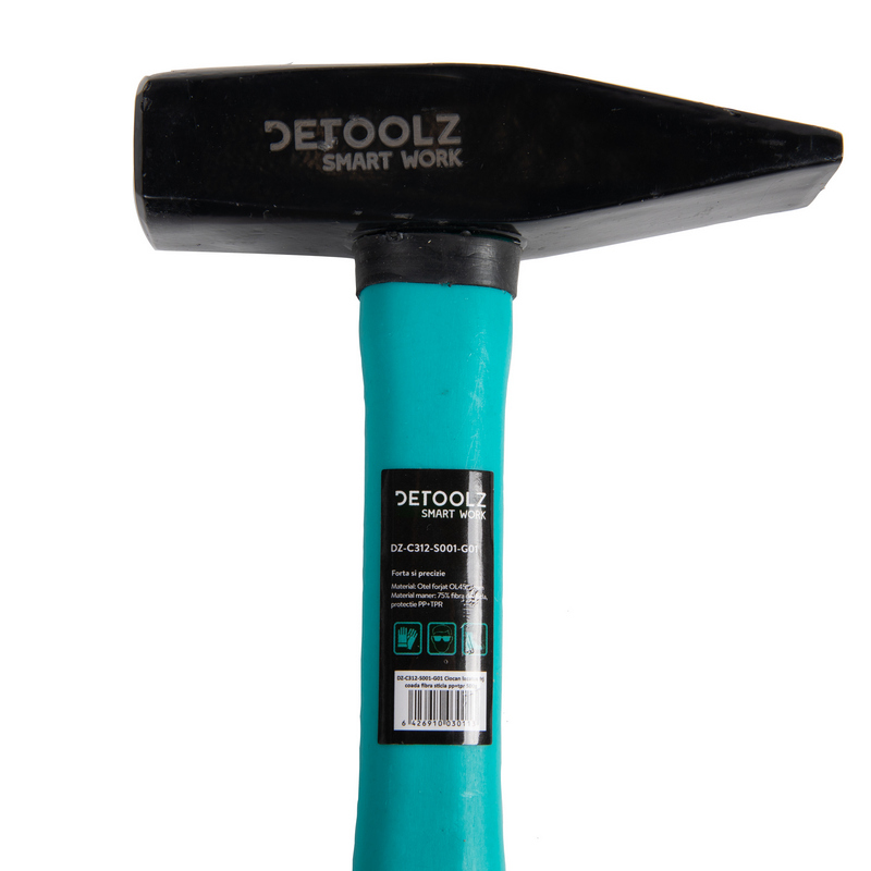 Ciocan pentru lacatus forjat DETOOLZ DZ-C312-S001-G01, coada fibra de sticla, PP cu TPR, 500 g