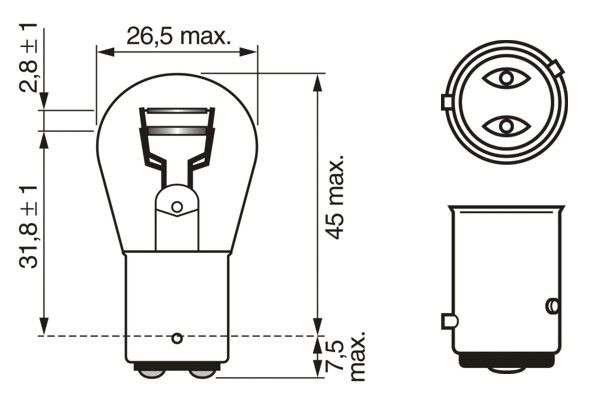 Bec auto lampa ceata spate P21/4W 12V 21/4W BAZ15d BOSCH 1987302215 Pure Light WS, se vinde la set de 10 bucati/pret pe bucata