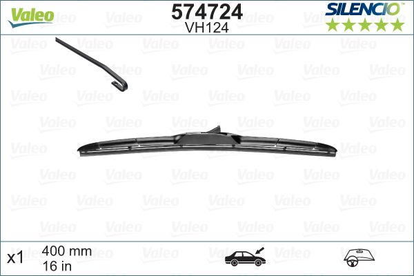 Lamela stergator parbriz VALEO 574724 SILENCIO HYBRID SINGLE, lungime 400 mm, cu spoiler