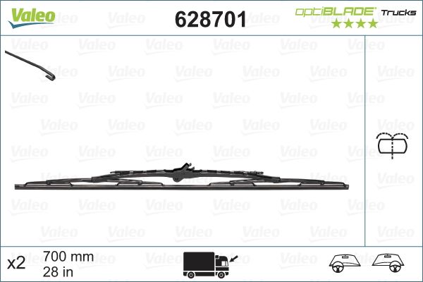 Lamela stergator parbriz VALEO 628701 OPTIBLADE TRUCKS, lungime 700 mm, cu duza de spalare integrata