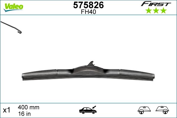 Lamela stergator parbriz VALEO 575826 FIRST HYBRID, lungime 400 mm, cu spoiler