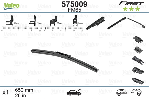 Lamela stergator VALEO 575009 First Multiconnection, lungime 650 mm, cu spoiler, lama stergator lata