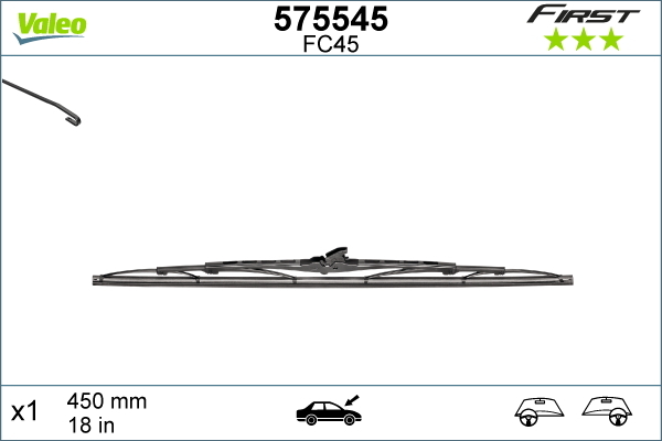 Lamela stergator VALEO 575545 First, lungime 450 mm, adaptor de montare U