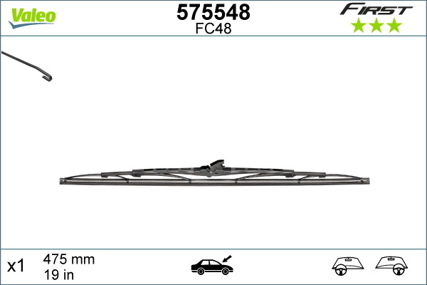 Lamela stergator VALEO 575548 First, lungime 475 mm, adaptor de montare U