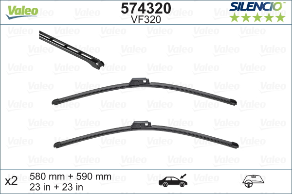 Set lamele stergator parbriz VALEO SILENCIO FLAT BLADE 574320, lungime 580 mm, 590 mm, lama stergator lata, pentru AUDI A8 D3 (4E2, 4E8)